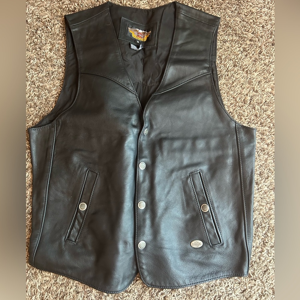 Harley Davidson Black Leather Men’s Medium Vest